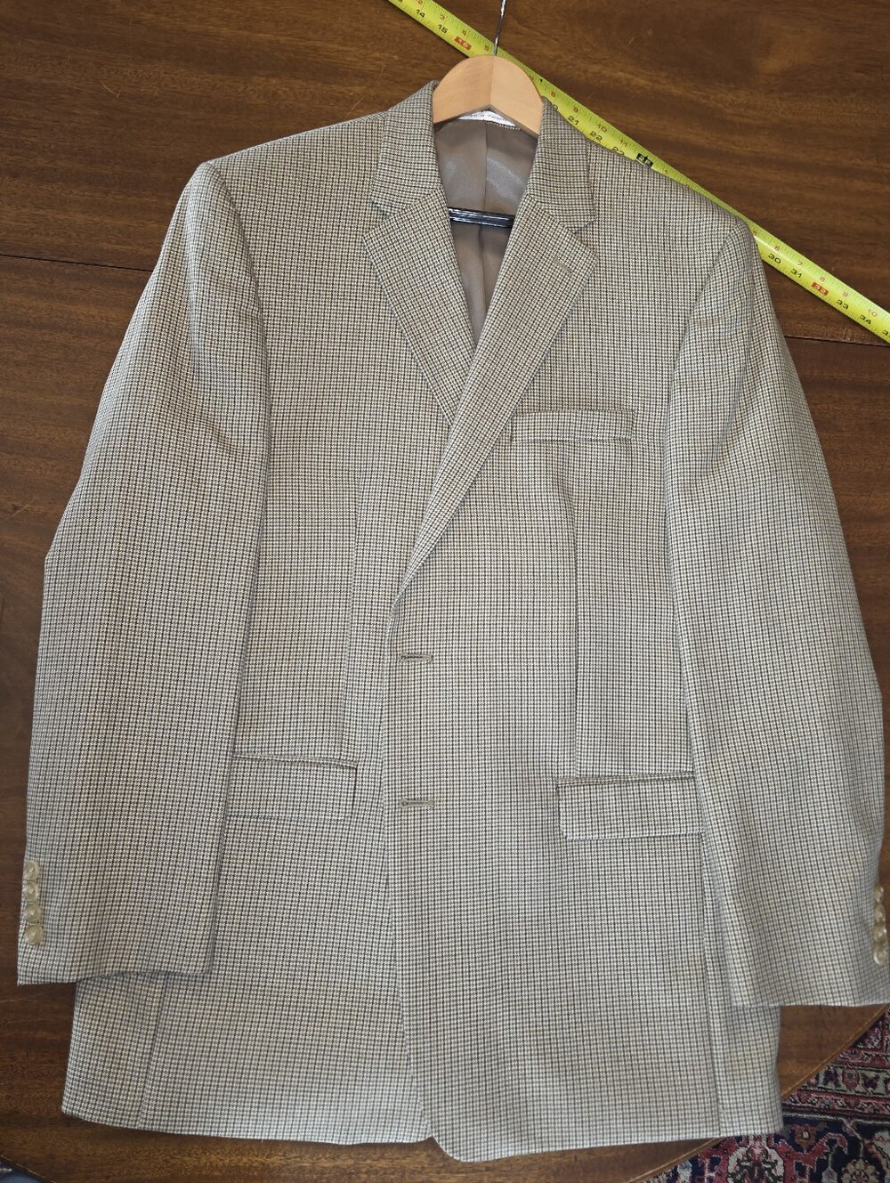 Lauren Ralph Lauren Mens 44L Houndstooth Sport Coat Blazer Brown Tan Long